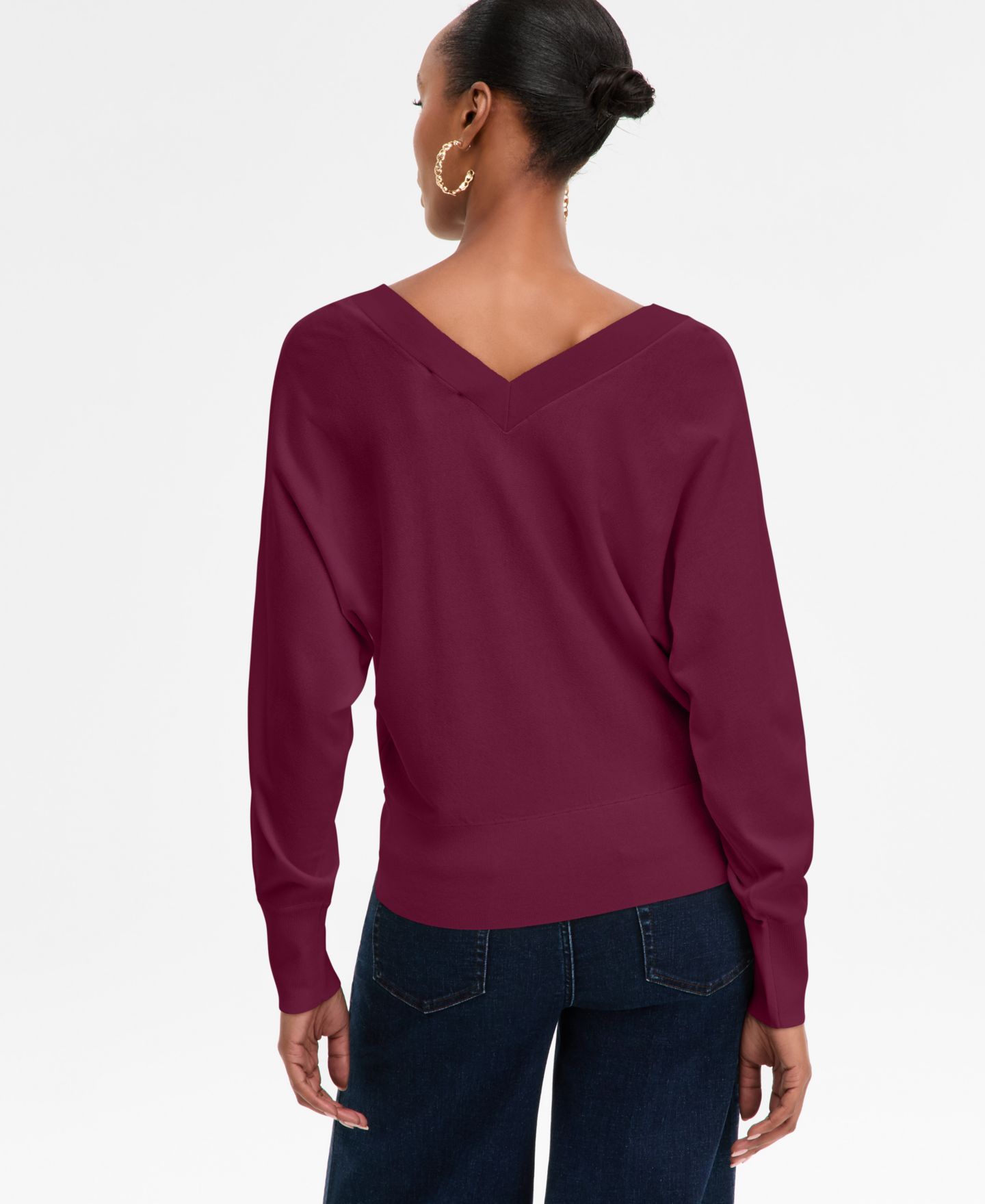 Женский свитер I.N.C. International Concepts Double V-Neck Dolman, цвет: Ягодный винный — фото 2