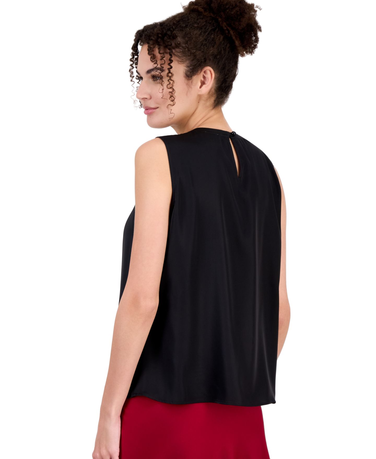 Женская блузка Anne Klein Sleeveless Pleated Boat Neck, цвет: Чёрный — фото 4