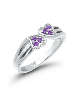 Silver-Tone Cubic Zirconia Double Heart Promise Pinky Ring