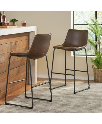 30" Bar-Height Bar Stools Set of 2, Faux Leather Barstools, Metal Frame, Adjustable Leveling Feet