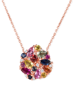 image of Multi-Sapphire (2-9/10 ct. t.w.) and Diamond (1/10 ct. t.w.) Pendant Necklace in 14k Rose Gold