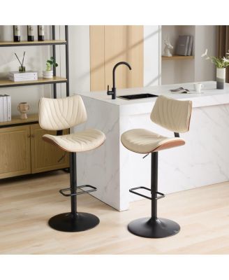 Set of 2 Adjustable Swivel Bar Stools, 360degree(s) Swivel Counter Height Seating, Faux Leather Upholstered Seat