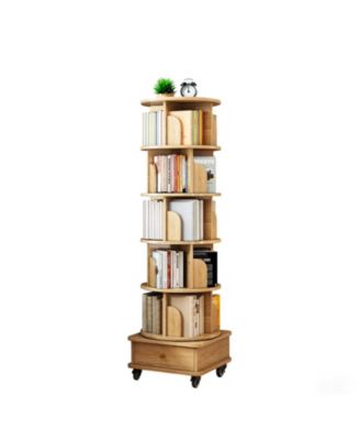 6-Tier Rotating Bookshelf with 360degree(s) Display, Wheels and Drawer, Space-Saving Storage Tower