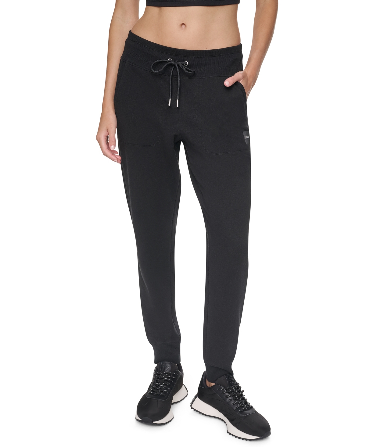 Dkny Sport Women's Tonal Logo Patch Mid-Rise Pull-On Cotton-Blend Joggers