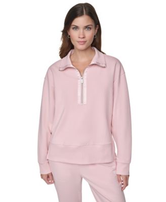 Women's Mock Neck Quarter Zip Pullover With Tonal Satin Trim