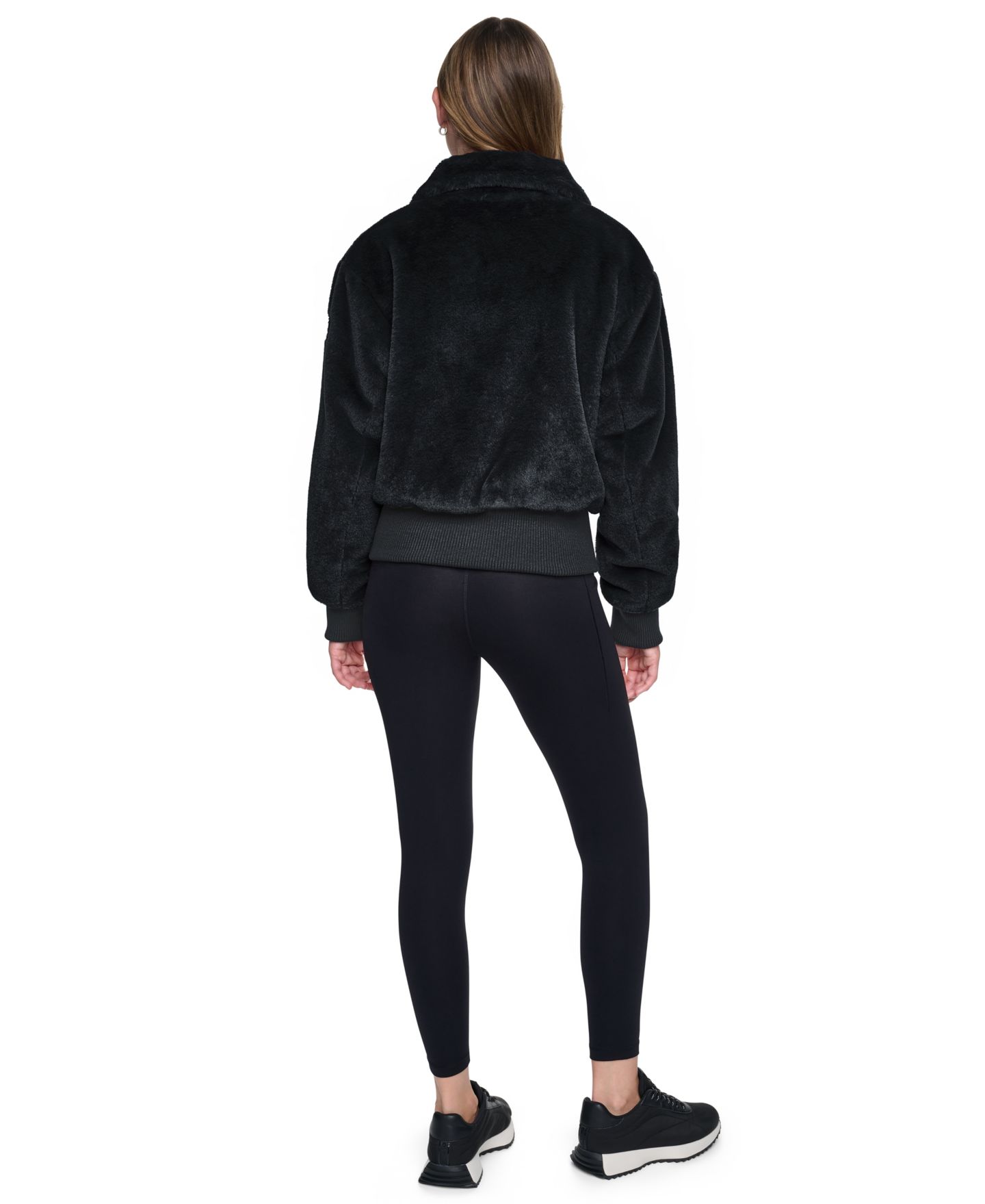 Женская короткая куртка DKNY Sport из искусственного меха с воротником-стойкой, цвет: Чёрный — фото 5