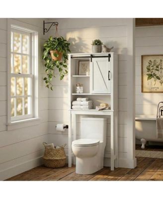 Space Saving Over the Toilet Storage Cabinet, Freestanding Bathroom Organizer With Sliding Barn Door,Small Bathroom, Laundry
