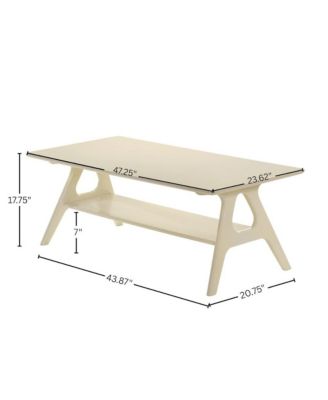 Arona Mid-Century Modern Wood Shelf Coffee Table, Off-White Finish
