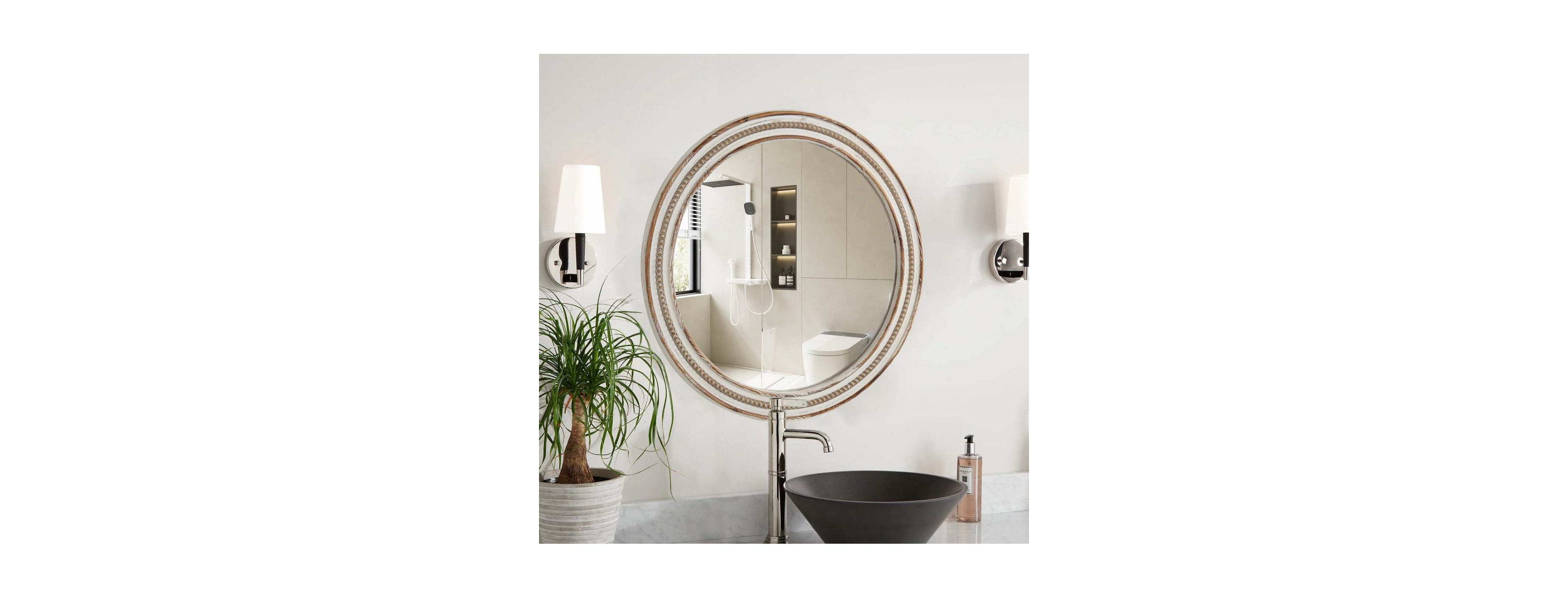 Laoties Beaded Round Wall Mirror Farmhouse Decorative Accent Mirror for Bathroom and Entryway