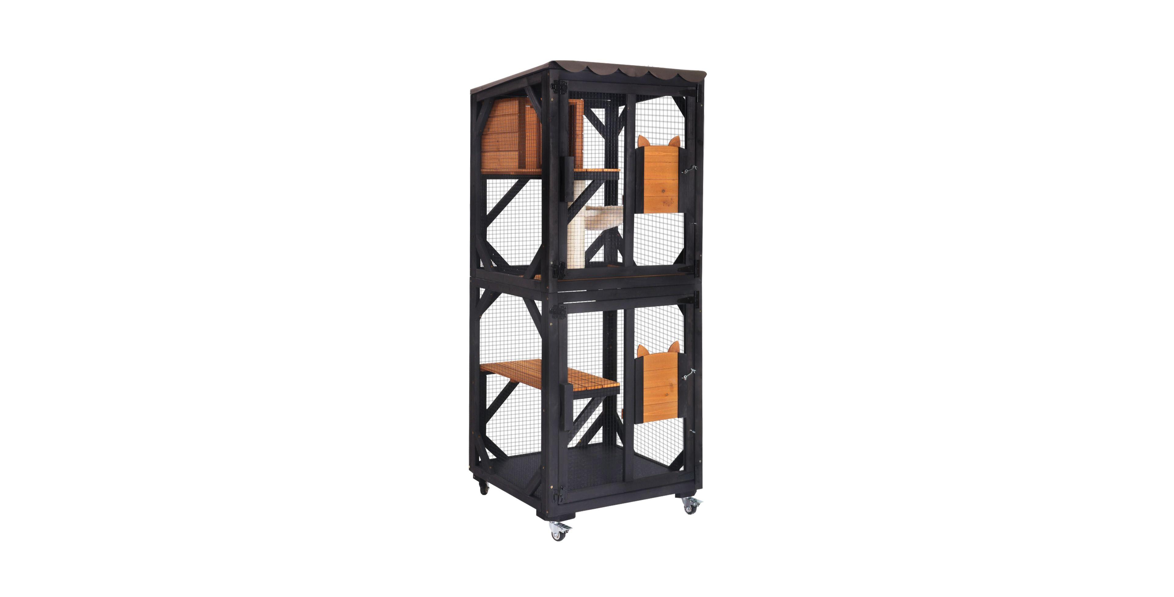 aivituvin Medium Cat Catio Outdoor House with Wheels Connects to Window and Door