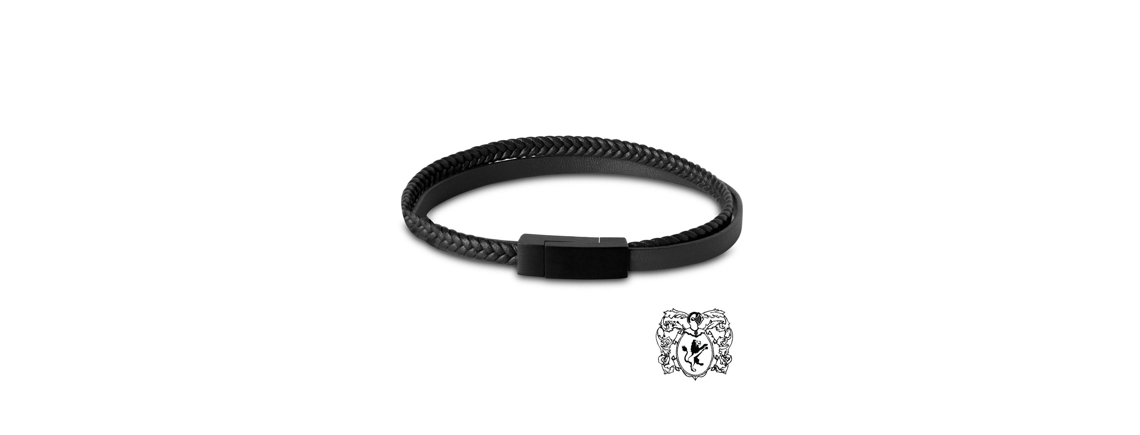 Bruno Magli Men's Double Strand Leather Stainless Steel Bracelet