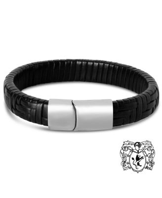 Mens Classic Leather Bracelet, Silver