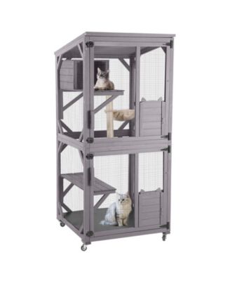 Outdoor Cat Catio Cat House for 2 to 3 Cats Connects to Window or Cat Door