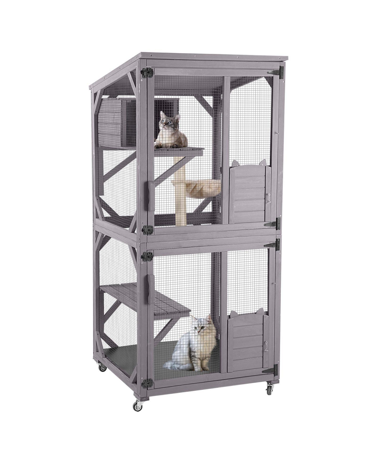 aivituvin Outdoor Cat Catio Cat House for 2 to 3 Cats Connects to Window or Cat Door - Gray