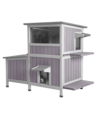 Two Story Wooden Cat House with Asphalt Roof