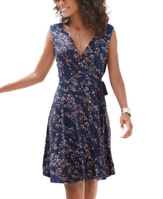 Women's Animal-Print Sleeveless A-Line V-Neck Dress