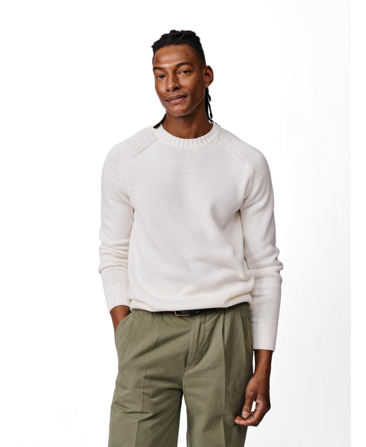 Aubin Men's Lacey Long-Sleeve Cotton-Linen Blend Regular-Fit Sweater