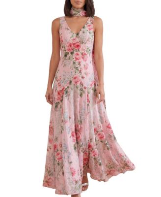 Women's Palace Garden Floral-Print Jacquard V-Neck Gown