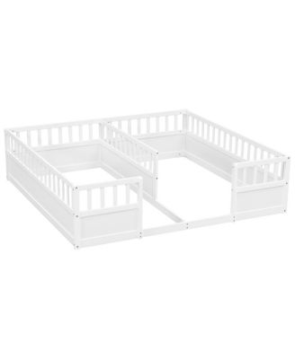 Double Pine Wood Twin Floor Bed with Guardrails