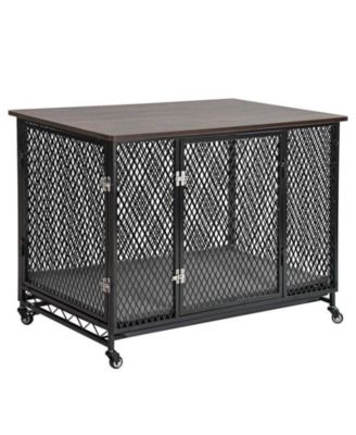 Large Dog Crate Furniture Indoor End Table with Tray Cushion and Casters