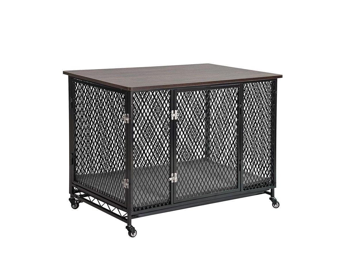 aivituvin Large Dog Crate Furniture Indoor End Table with Tray Cushion and Casters
