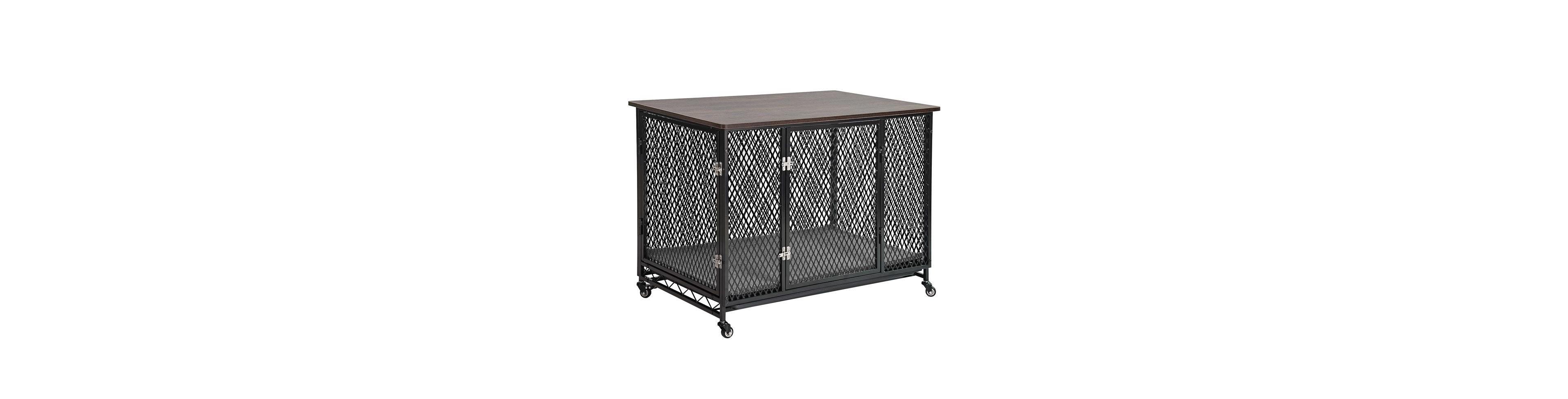 aivituvin Large Dog Crate Furniture Indoor End Table with Tray Cushion and Casters