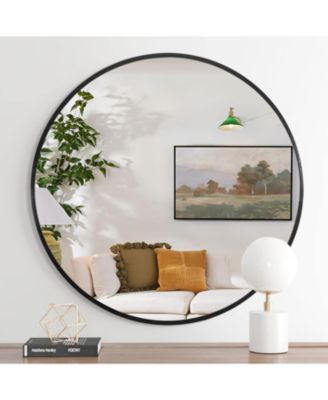 32" Round Bathroom Vanity Mirror with Aluminum Frame HD Glass Modern Circle Wall Mirror