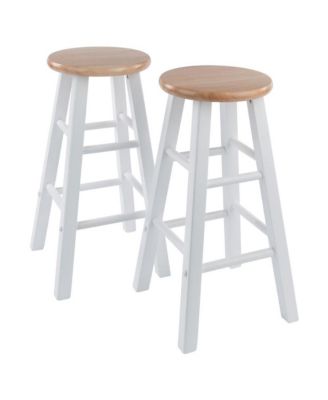 Natural and White Solid Wood Kitchen Stools Set of 2, Bar Chairs, Counter Seating