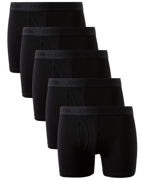Мужские трусы COTTON ON Cotton-Blend Fully-Lined Pouch Boxer Briefs, 5-Pack, цвет: Чёрный