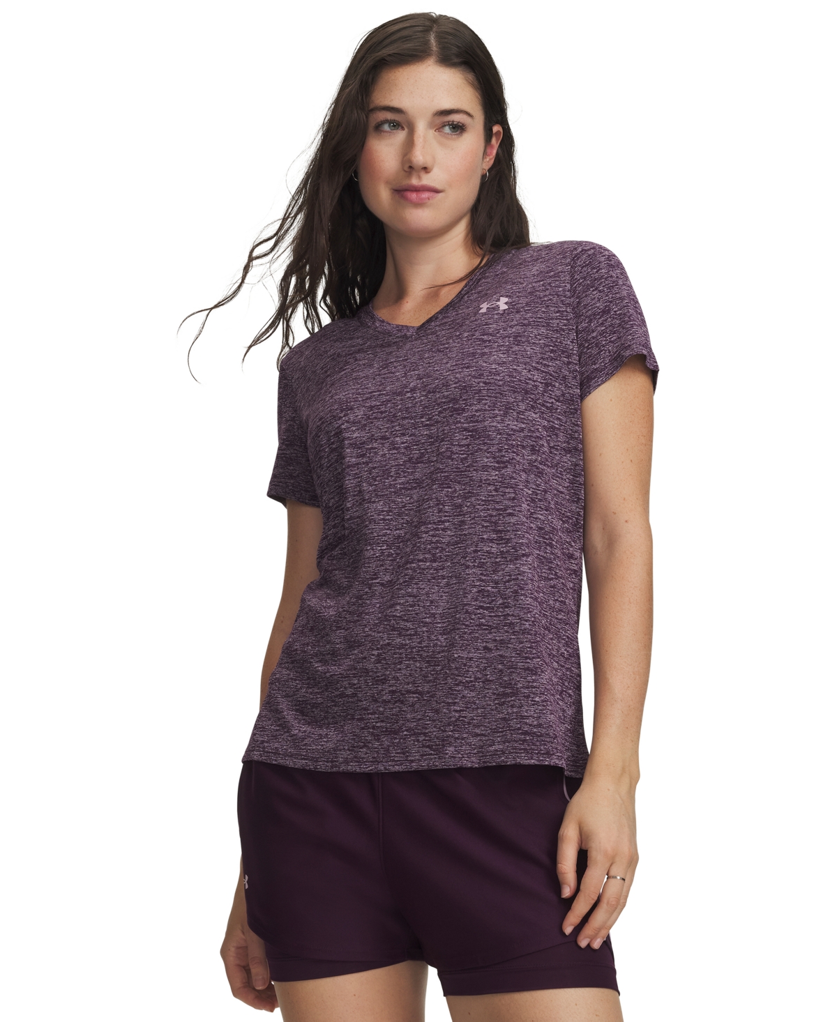 Under Armour Women's Twist Tech V-Neck Short-Sleeve Top - Purple Echo/Mauve Pink