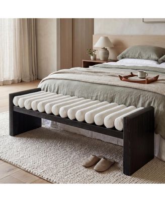 62.8" Modern Chenille Upholstered Entryway Bench with Rolled Cushions