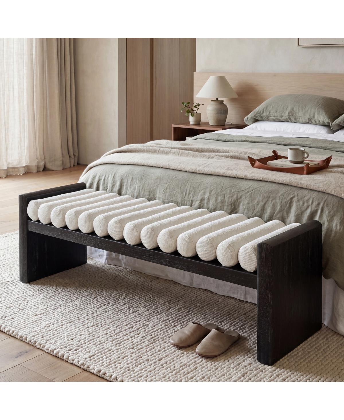 Streamdale Furniture 62.8" Modern Chenille Upholstered Entryway Bench with Rolled Cushions