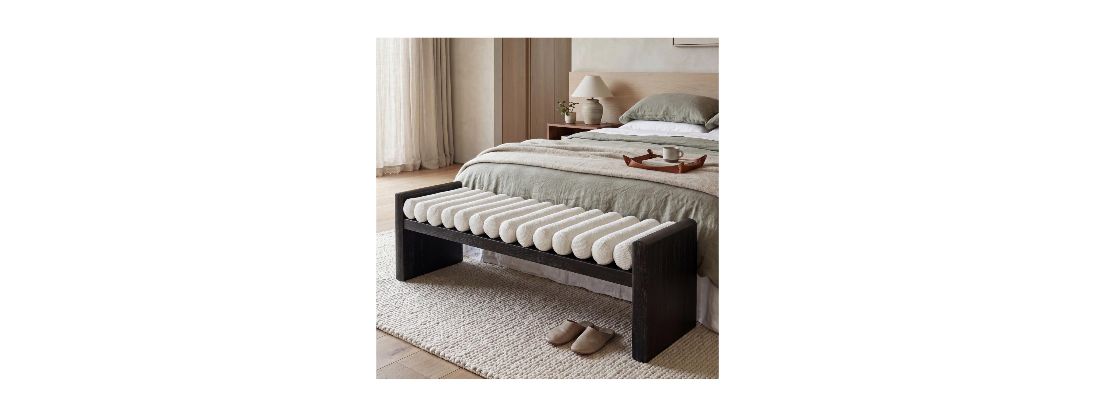 Streamdale Furniture 62.8" Modern Chenille Upholstered Entryway Bench with Rolled Cushions