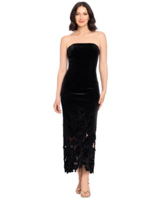 Women's Laser-Cut Strapless Velvet Sheath Dress