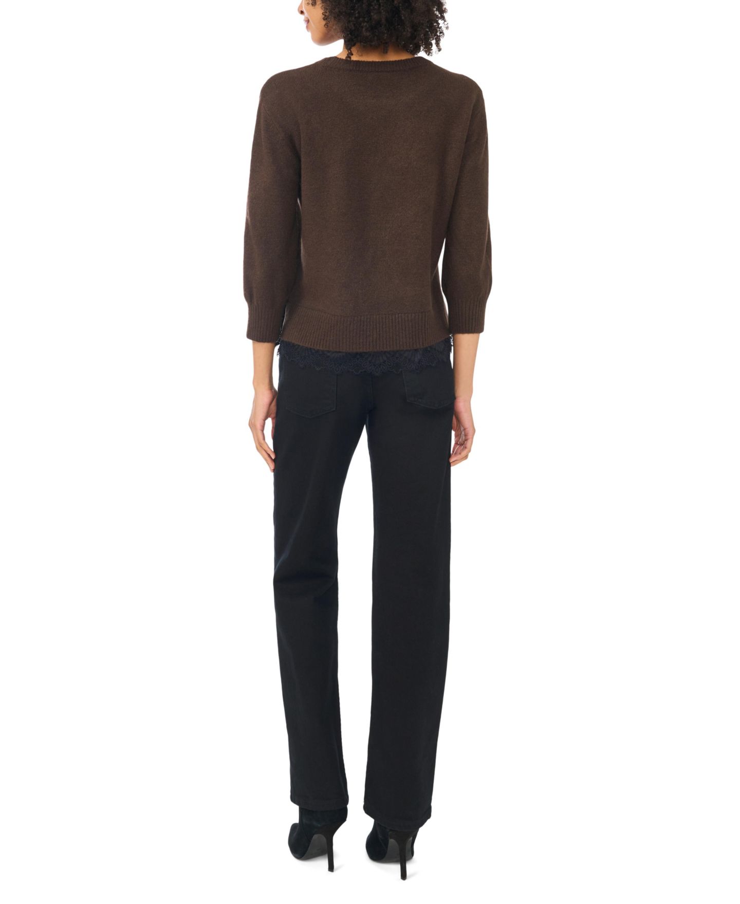 Женский свитер Vince Camuto Chenille Embroidery 3/4-Length Sleeve, цвет: Шоколадный — фото 5