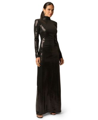 Women's Adrianna Evening Open-Back Sequin Long-Sleeve Gown