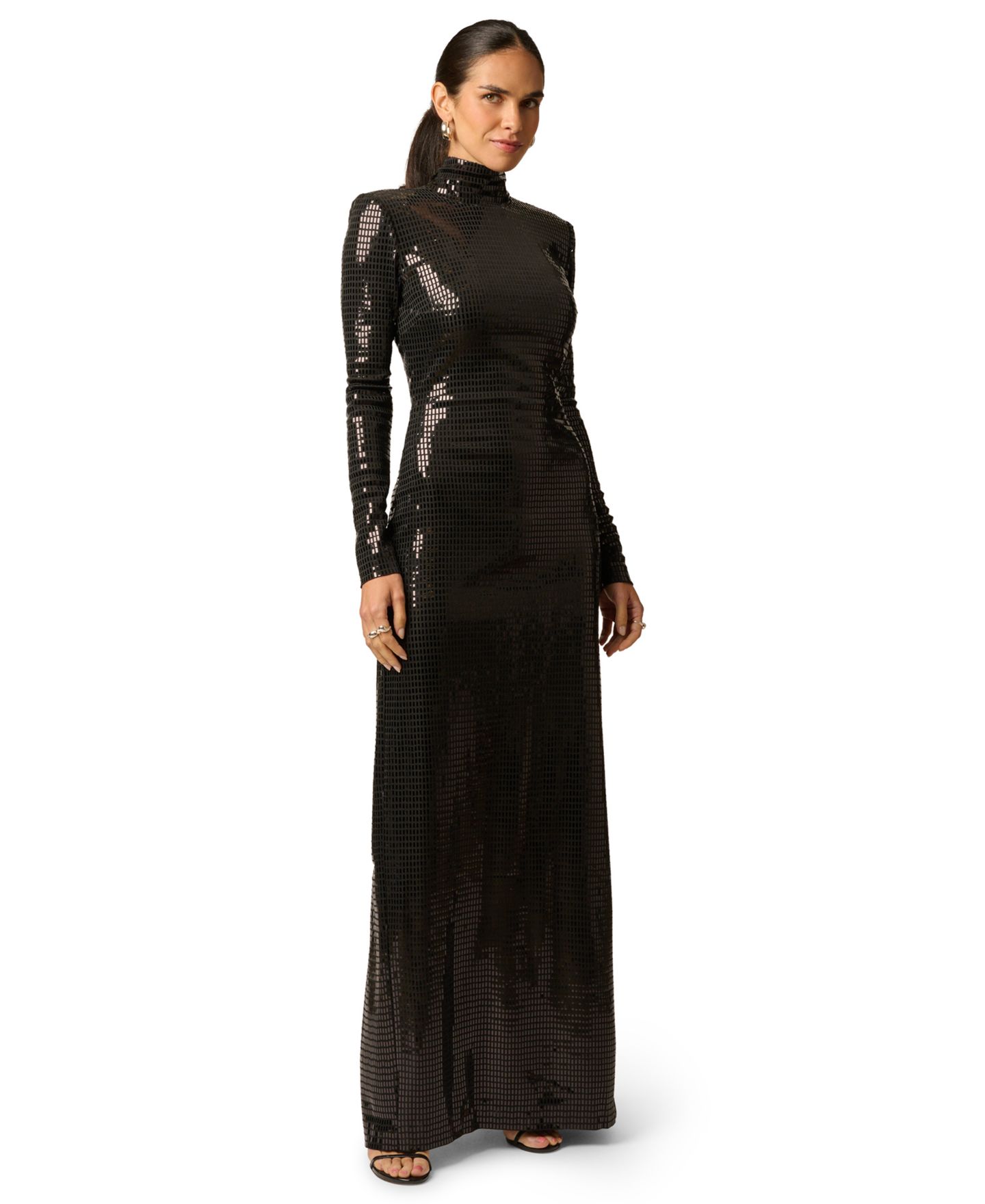 Женское платье Adrianna Evening Open-Back Sequin Long-Sleeve Gown, цвет: Чёрный — фото 1