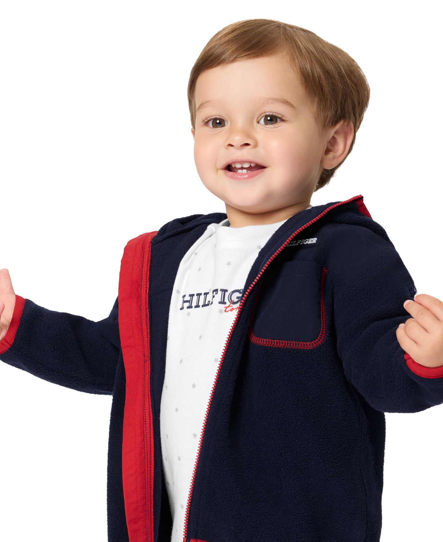 Детский комплект Tommy Hilfiger: куртка на молнии с капюшоном, футболка и джоггеры, цвет: Тёмно-синий / Белый — фото 2
