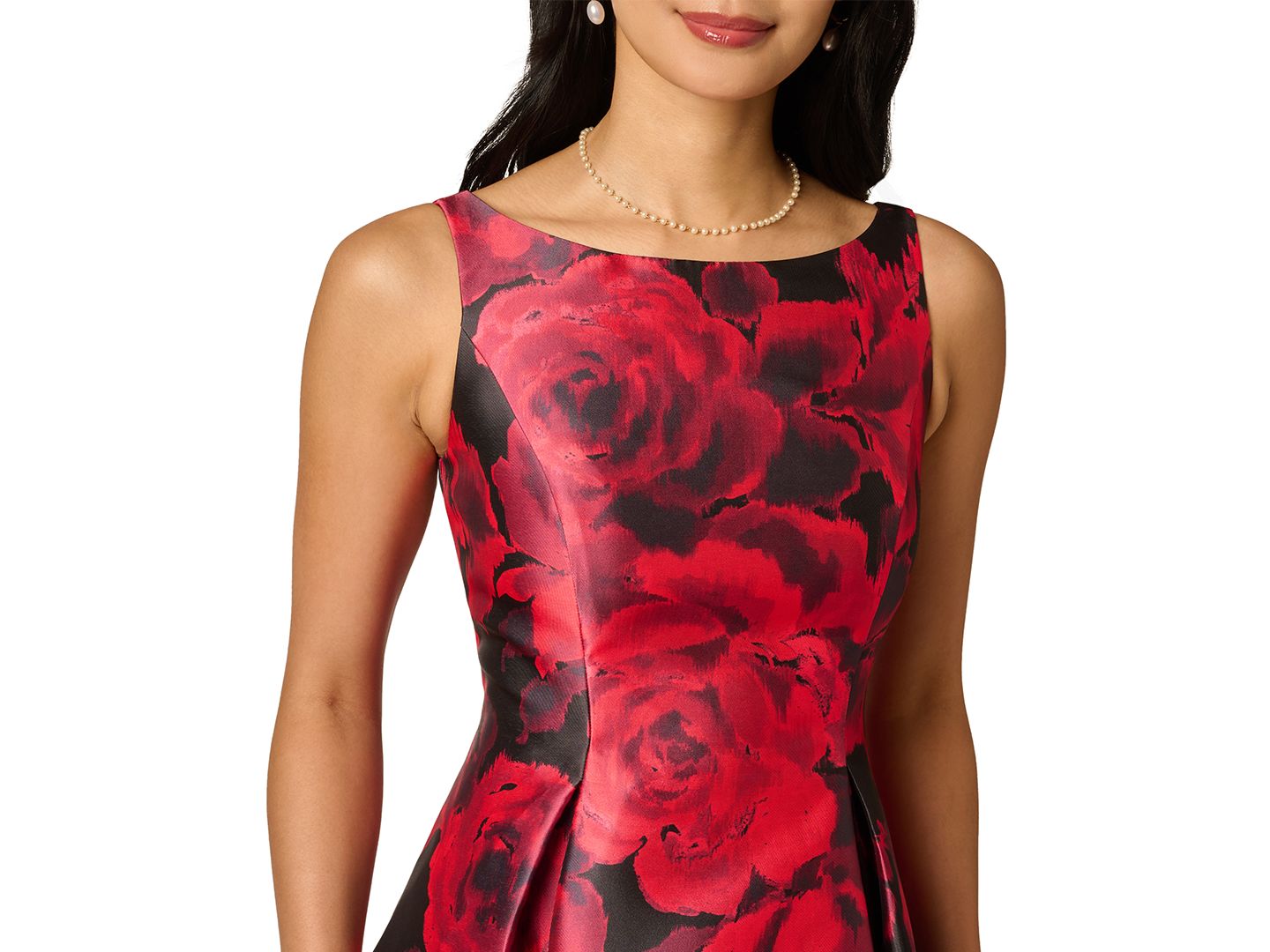 Женское платье Adrianna Papell Ikat Rose Floral-Print Boat Neck A-Line, цвет: Красный / Чёрный разноцветный — фото 3