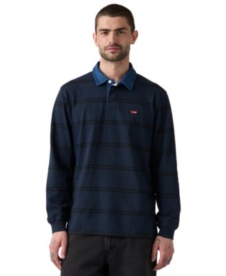 Men's Relaxed-Fit Long Sleeve Striped Rugby Shirt