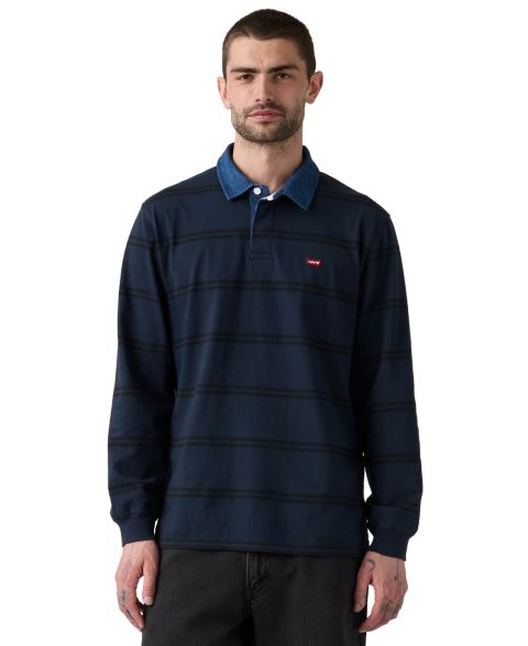 Мужская рубашка Levi's Relaxed-Fit Long Sleeve Striped Rugby Shirt, цвет: Полосатый