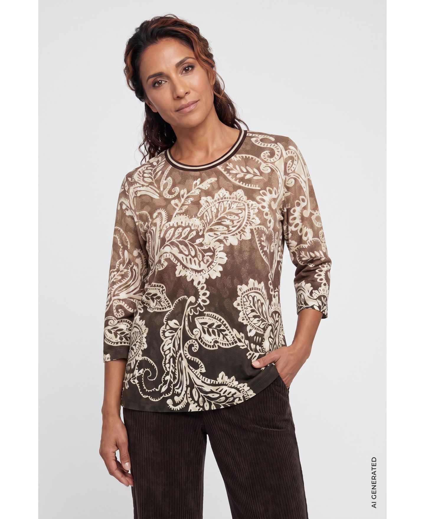 Женская футболка Olsen Cotton Crewneck 3/4-Sleeve, цвет: Кофейный — фото 4
