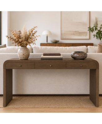  Curved 3-Drawer Long Console Table with Pulls