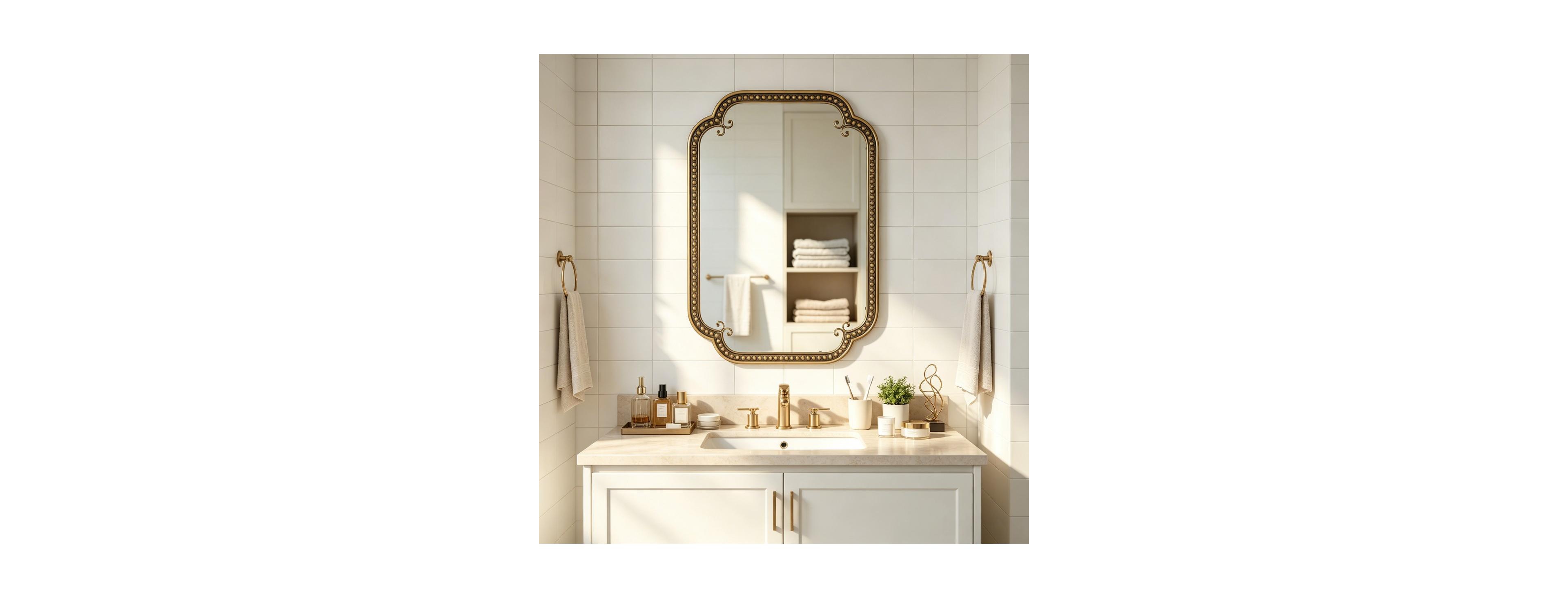 Laoties 24" x 36" Beaded Wall Mirror with Rounded Metal Frame Decorative Accent Mirror
