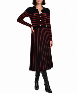 Women's Elodie Long-Sleeve Collared Midi Sweater Dress