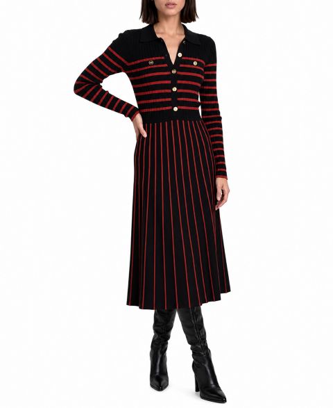 Женское платье Elie Tahari Elodie Long-Sleeve Collared Midi Sweater Dress, цвет: Чёрный