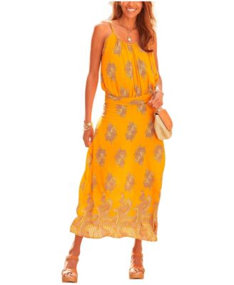 Women's Viscose Paisley Print V-Neck Drop-Waist Maxi Dress
