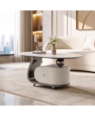  39.4" Sintered Stone Mobile End Table with Drawer and Casters