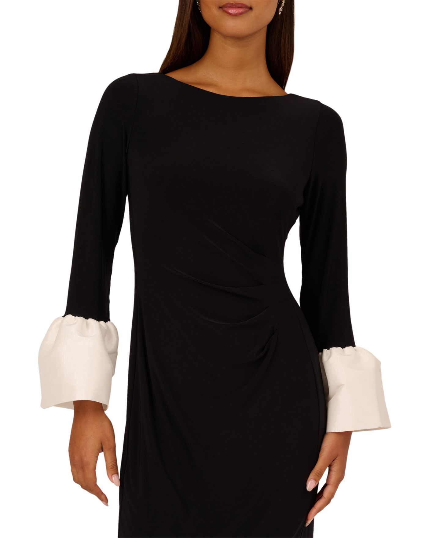 Женское платье Adrianna Papell Long-Sleeve Colorblock Boat-Neck, цвет: Чёрный — фото 4