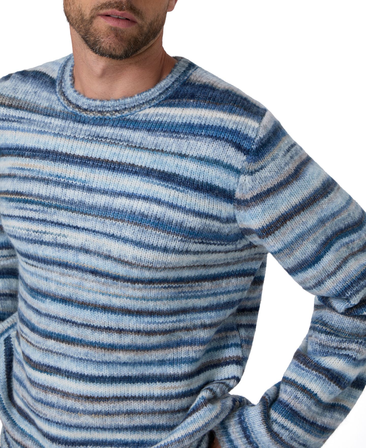 Мужской свитер GUESS Zayn Wool-Blend Stripe Crewneck, цвет: Синий разноцветный — фото 3